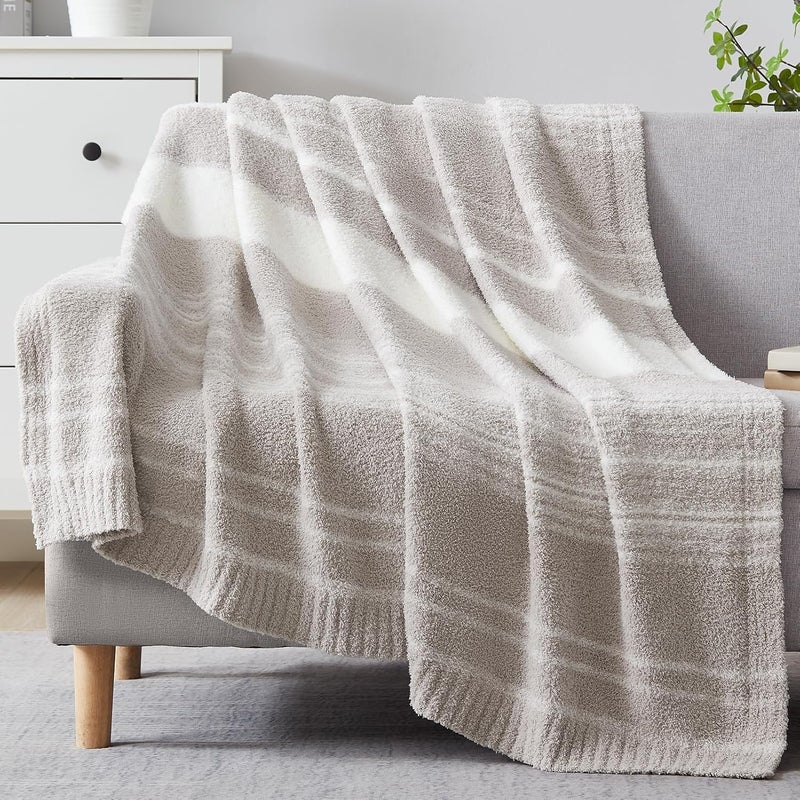 WRENSONGE WRENGONGE Taupe Throw Blanket  50x70 Soft Cozy Striped Throw Blankets for Couch  Sofa  Bed  Travel  Lightweight Fluffy Warm Plush Decorative Blankets for Women  Men Kids Gift - Image 1